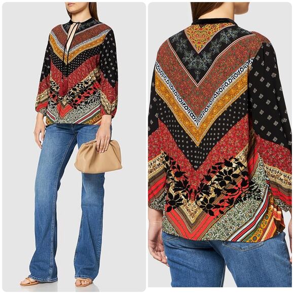 Desigual Lucia Chevron Patchwork Boho Blouse - Picture 1 of 16